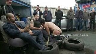 Gay sex slave in rough fetish gang bang porn video