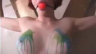 Sexy busty ginger slut gets her tits porn video